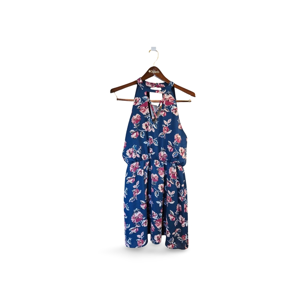 Blue Rain Pink and Blue Floral Print Romper